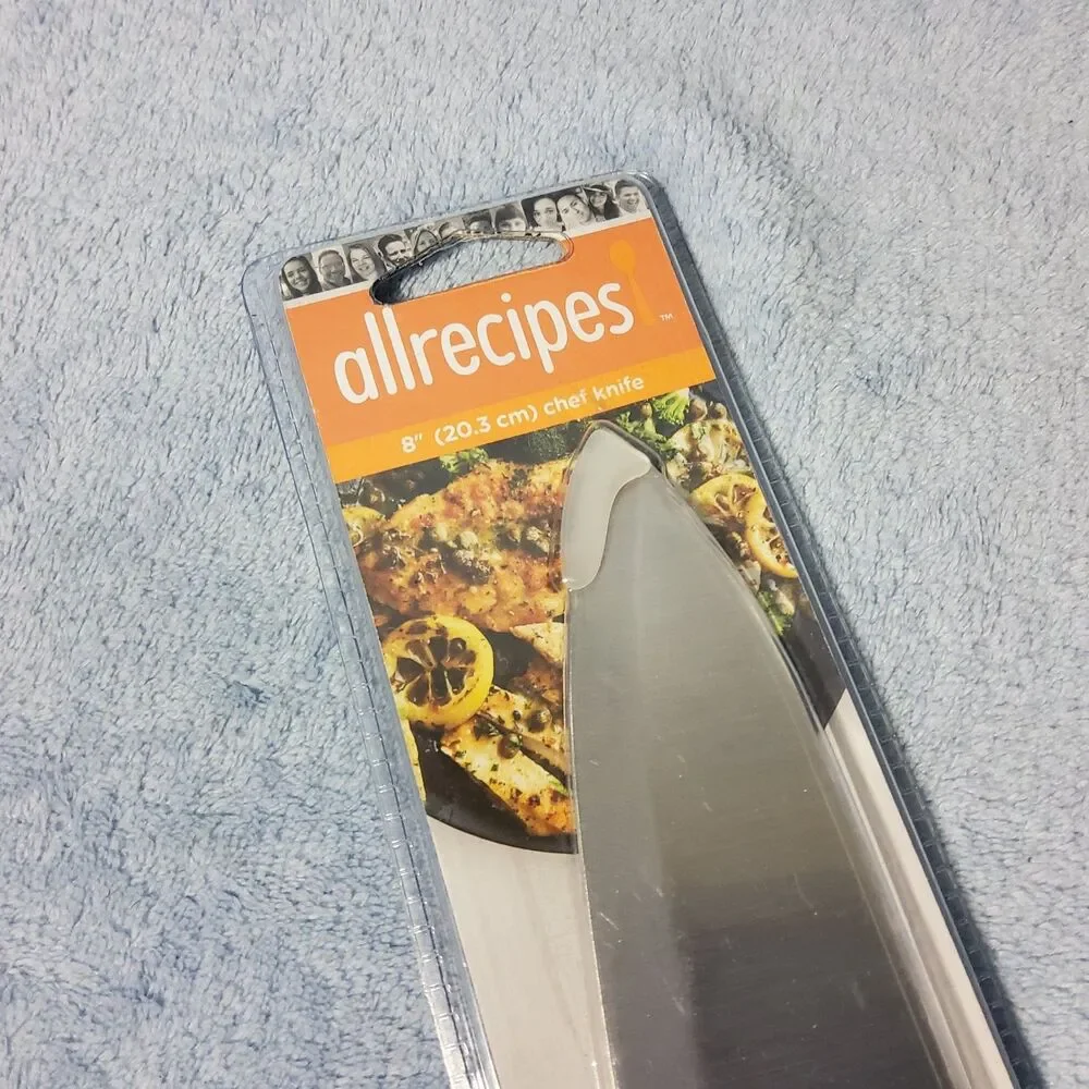 New Allrecipes 8 Inch Chef Knife Stainless Steel Beige Off White Handle NIP